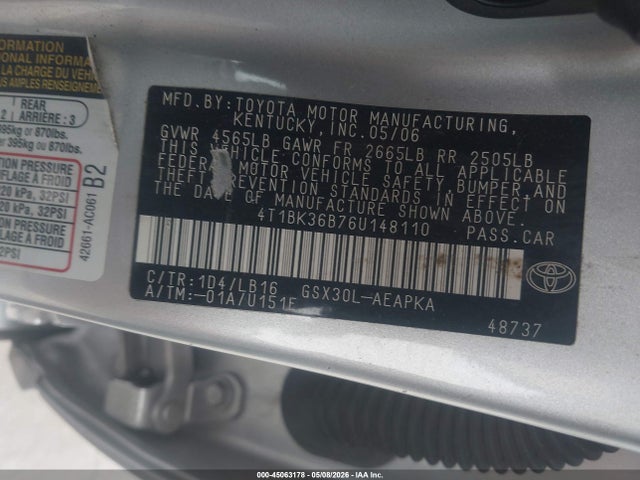 Продаж на аукціоні авто 2006 Toyota Avalon Limited, vin: 4T1BK36B76U148110, номер лоту: 45063178