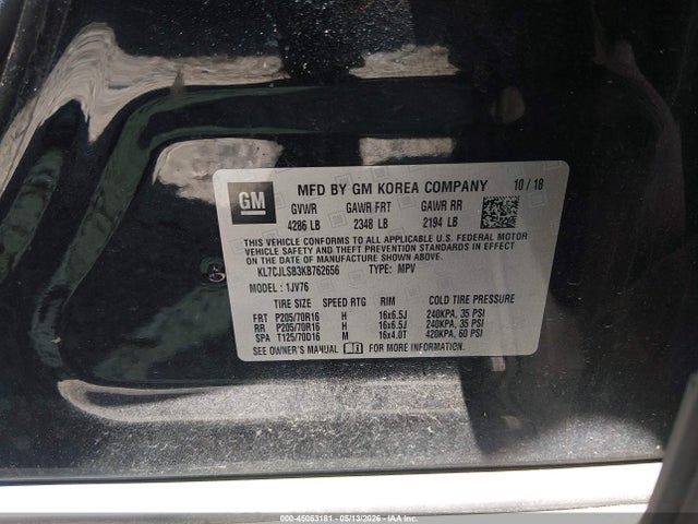 45063181 :رقم المزاد ، KL7CJLSB3KB762656 vin ، 2019 Chevrolet Trax Lt مزاد بيع