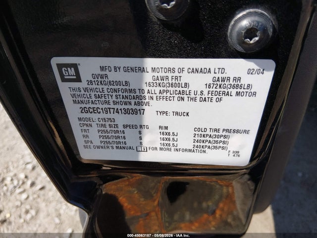 2004 Chevrolet Silverado 1500 Ls მანქანა იყიდება აუქციონზე, vin: 2GCEC19T741303917, აუქციონის ნომერი: 45063187