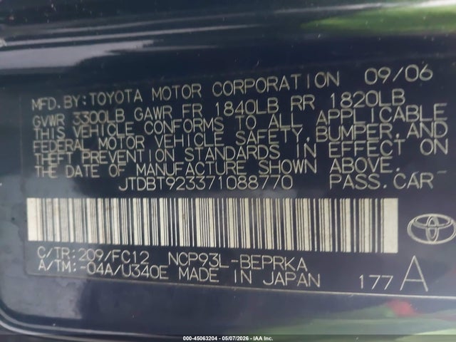 Aukcja sprzedaży 2007 Toyota Yaris, vin: JTDBT923371088770, numer aukcji: 45063204