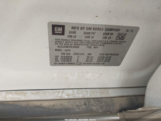 45063206 :رقم المزاد ، KL4CJCSB1FB195558 vin ، 2015 Buick Encore Leather مزاد بيع