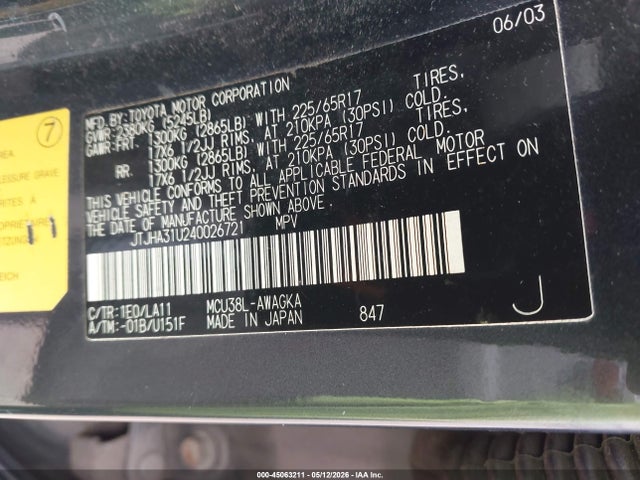 45063211 :رقم المزاد ، JTJHA31U240026721 vin ، 2004 Lexus Rx 330 مزاد بيع