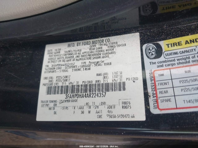 Продаж на аукціоні авто 2010 Ford Fusion Se, vin: 3FAHP0HA4AR224357, номер лоту: 45063241
