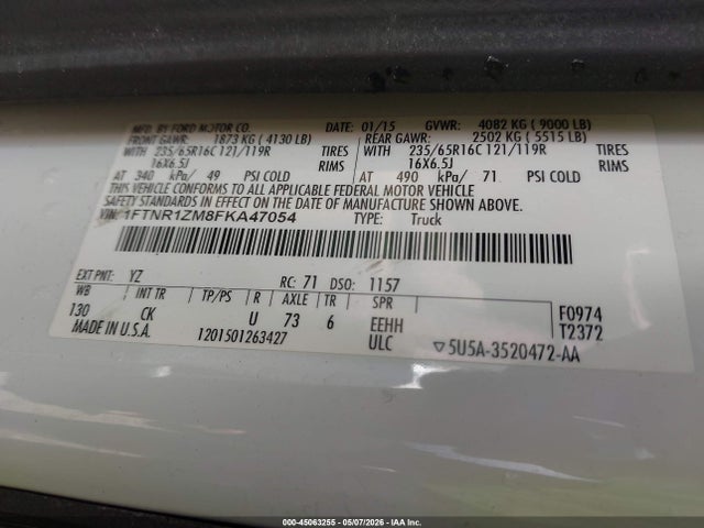 45063255 :رقم المزاد ، 1FTNR1ZM8FKA47054 vin ، 2015 Ford Transit-250 مزاد بيع