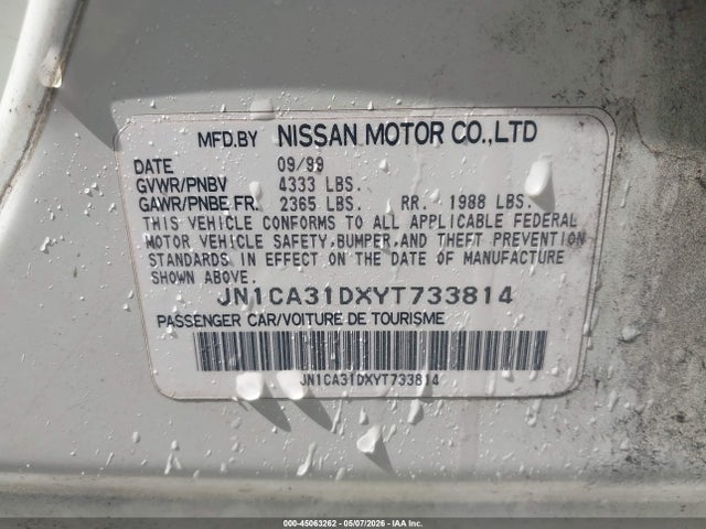 Aukcja sprzedaży 2000 Nissan Maxima Gle/gxe/se, vin: JN1CA31DXYT733814, numer aukcji: 45063262