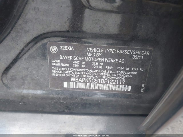 2011 Bmw 328i Xdrive მანქანა იყიდება აუქციონზე, vin: WBAPK5C51BF122117, აუქციონის ნომერი: 45063264