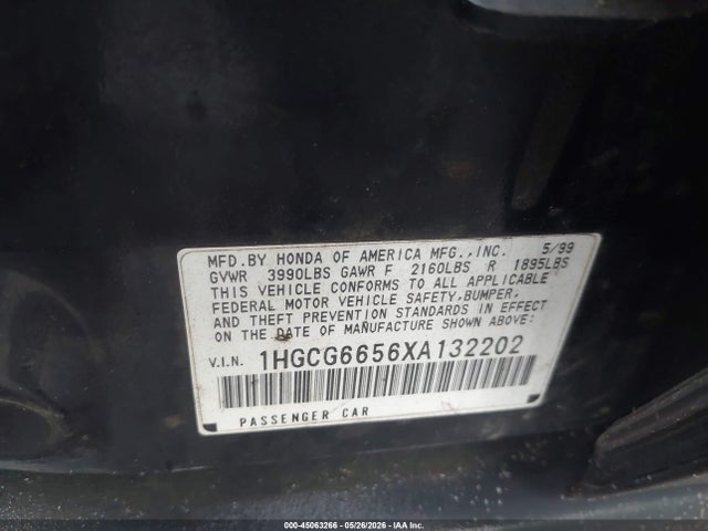 Aukcja sprzedaży 1999 Honda Accord Lx, vin: 1HGCG6656XA132202, numer aukcji: 45063266