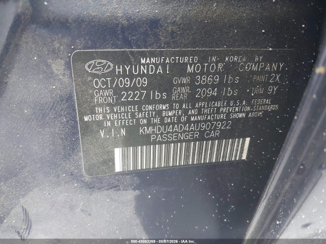 Продаж на аукціоні авто 2010 Hyundai Elantra Gls, vin: KMHDU4AD4AU907922, номер лоту: 45063269
