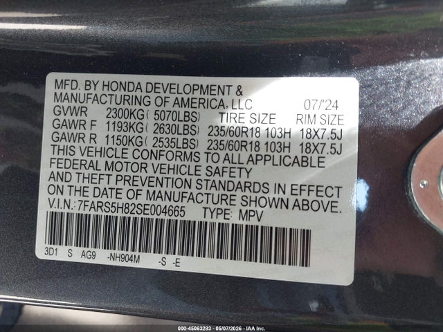 7FARS5H82SE004665 Honda Cr-v Hybrid Sport-l