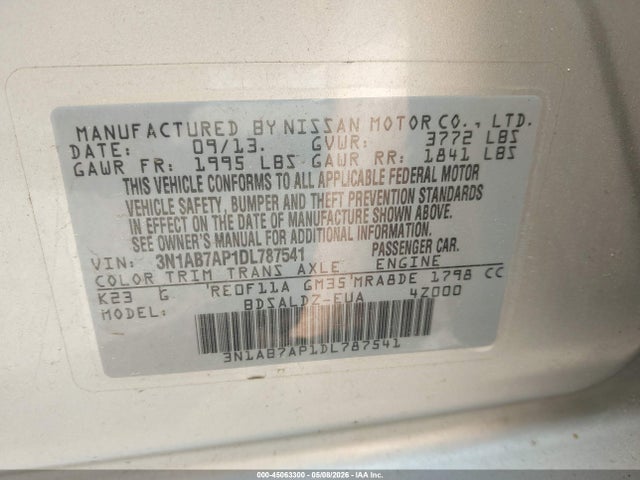 Aukcja sprzedaży 2013 Nissan Sentra Sv, vin: 3N1AB7AP1DL787541, numer aukcji: 45063300