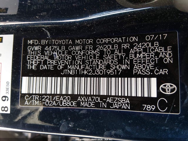 2018 Toyota Camry Se მანქანა იყიდება აუქციონზე, vin: JTNB11HK2J3019517, აუქციონის ნომერი: 45063321