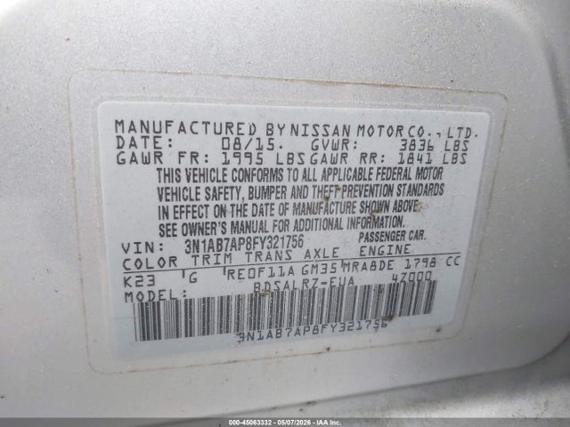 Продаж на аукціоні авто 2015 Nissan Sentra Sr, vin: 3N1AB7AP8FY321756, номер лоту: 45063332