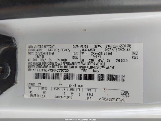 Aukcja sprzedaży 2015 Ford F-150 Xlt, vin: 1FTEX1EPXFFC75720, numer aukcji: 45063355
