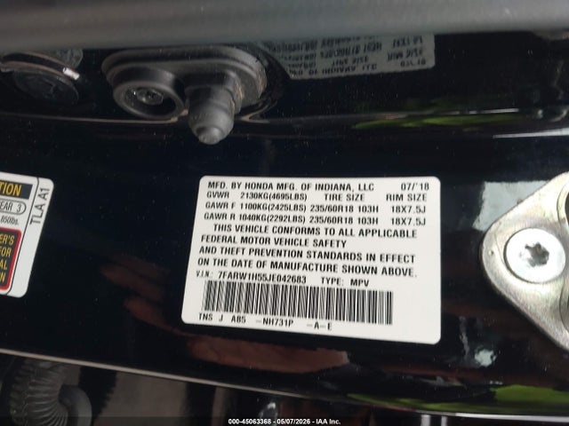 2018 Honda Cr-v Ex მანქანა იყიდება აუქციონზე, vin: 7FARW1H55JE042683, აუქციონის ნომერი: 45063368