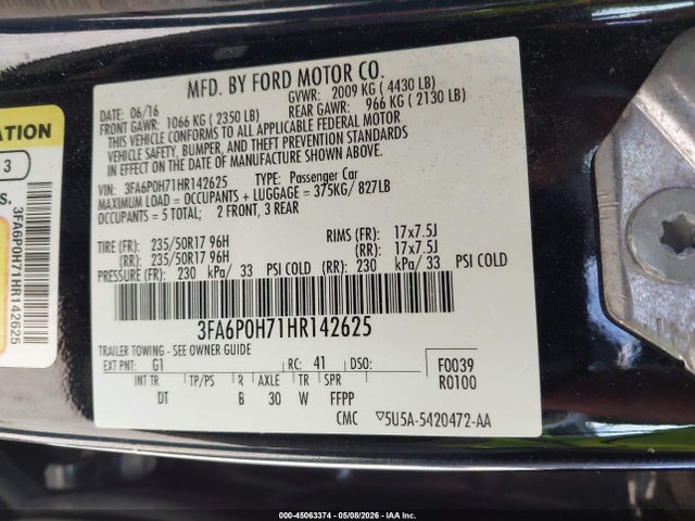 Продажа на аукционе авто 2017 Ford Fusion Se, vin: 3FA6P0H71HR142625, номер лота: 45063374