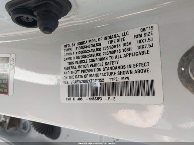 Продаж на аукціоні авто 2019 Honda Cr-v Ex-l, vin: 7FARW2H82KE045252, номер лоту: 45063390