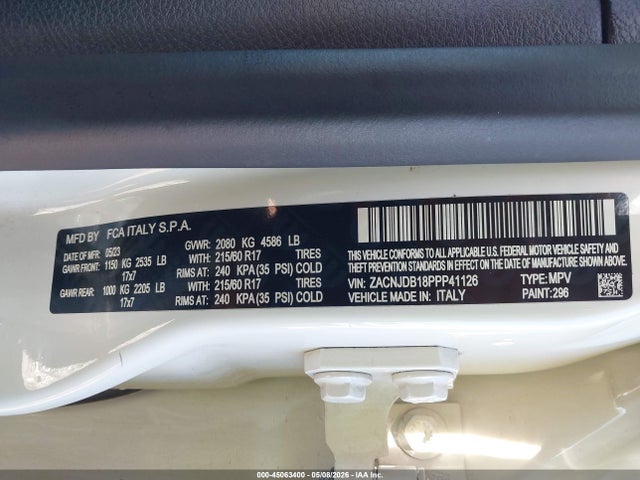 Продаж на аукціоні авто 2023 Jeep Renegade Latitude 4x4, vin: ZACNJDB18PPP41126, номер лоту: 45063400