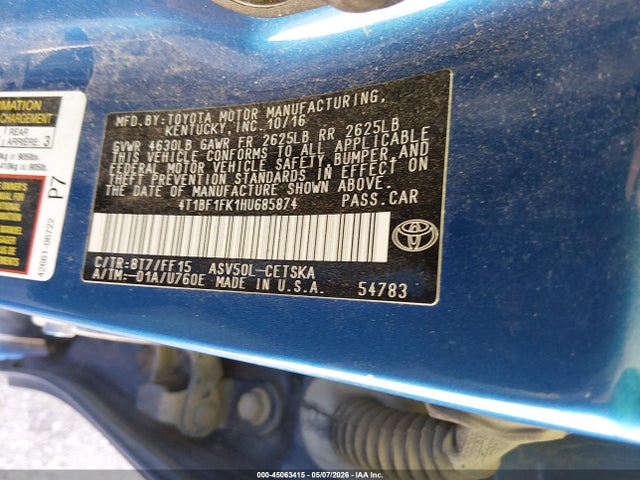 Aukcja sprzedaży 2017 Toyota Camry Se, vin: 4T1BF1FK1HU685874, numer aukcji: 45063415