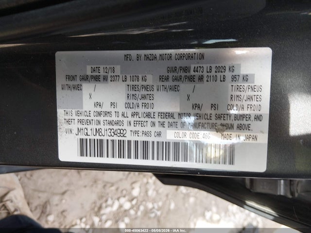 45063422 :رقم المزاد ، JM1GL1UM8J1334992 vin ، 2018 Mazda Mazda6 Sport مزاد بيع