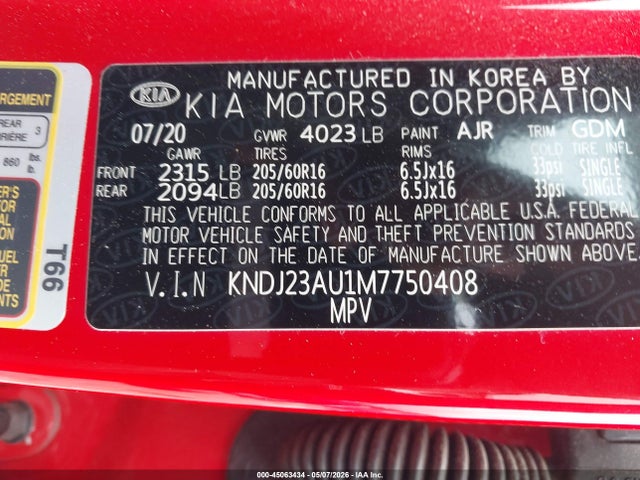 Продажа на аукционе авто 2021 Kia Soul Lx, vin: KNDJ23AU1M7750408, номер лота: 45063434
