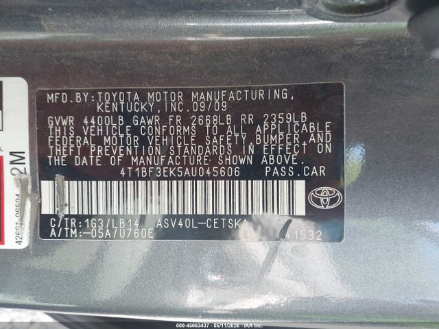 2010 Toyota Camry Se მანქანა იყიდება აუქციონზე, vin: 4T1BF3EK5AU045606, აუქციონის ნომერი: 45063437