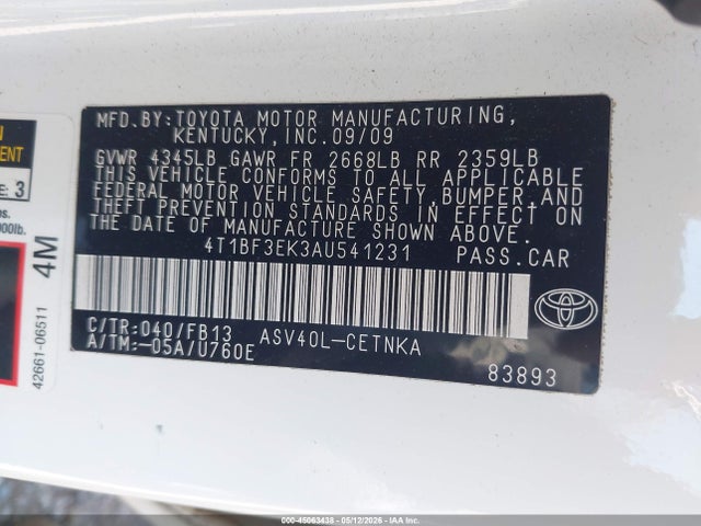 Продаж на аукціоні авто 2010 Toyota Camry Le, vin: 4T1BF3EK3AU541231, номер лоту: 45063438