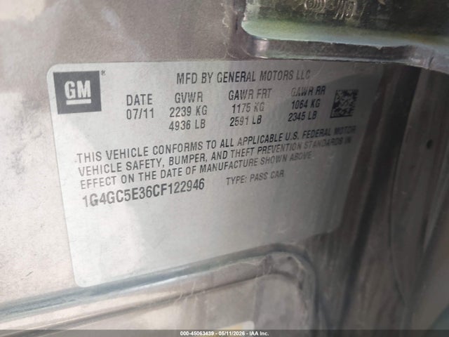 Продаж на аукціоні авто 2012 Buick Lacrosse Leather Group, vin: 1G4GC5E36CF122946, номер лоту: 45063439