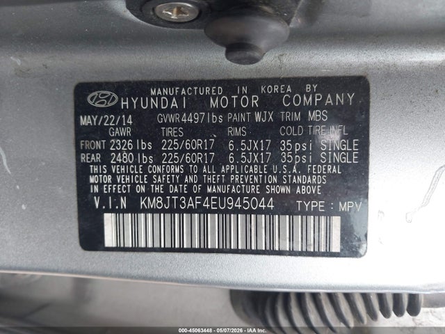 45063448 :رقم المزاد ، KM8JT3AF4EU945044 vin ، 2014 Hyundai Tucson Gls مزاد بيع