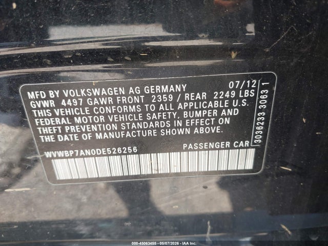 Aukcja sprzedaży 2013 Volkswagen Cc 2.0t Sport, vin: WVWBP7AN0DE526256, numer aukcji: 45063455