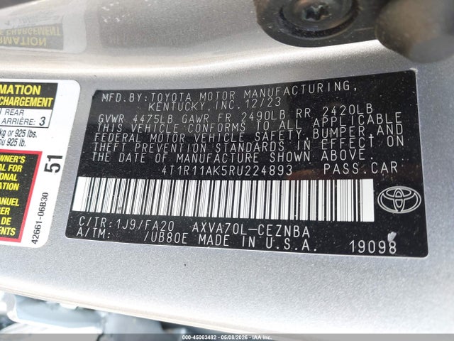 2024 Toyota Camry Le მანქანა იყიდება აუქციონზე, vin: 4T1R11AK5RU224893, აუქციონის ნომერი: 45063482