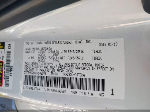 Aukcja sprzedaży 2019 Toyota Tacoma Sr, vin: 5TFRX5GNXKX142979, numer aukcji: 45063488