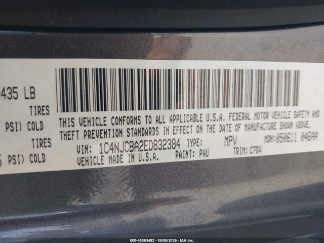 45063492 :رقم المزاد ، 1C4NJCBA2ED832384 vin ، 2014 Jeep Compass Sport مزاد بيع