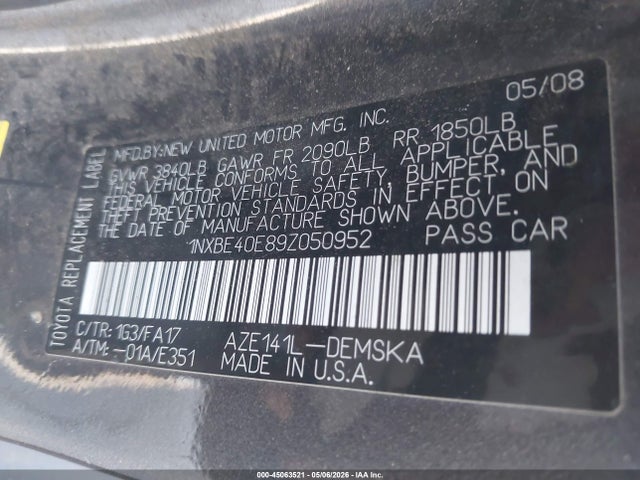 Aukcja sprzedaży 2009 Toyota Corolla Xrs, vin: 1NXBE40E89Z050952, numer aukcji: 45063521
