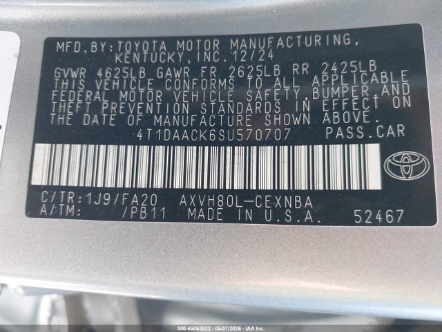 Toyota CAMRY LE 2025 4T1DAACK6SU570707 Image 9