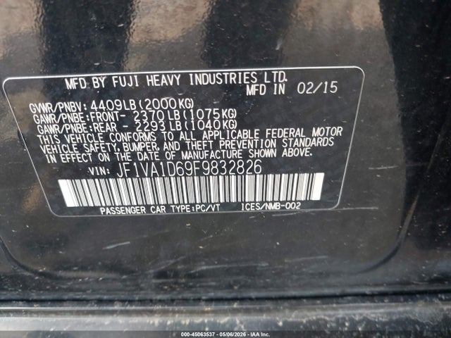 Aukcja sprzedaży 2015 Subaru Wrx Premium, vin: JF1VA1D69F9832826, numer aukcji: 45063537