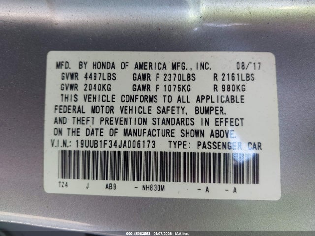 Продажа на аукционе авто 2018 Acura Tlx, vin: 19UUB1F34JA006173, номер лота: 45063553
