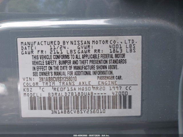 Aukcja sprzedaży 2025 Nissan Sentra Sv, vin: 3N1AB8CV8SY258010, numer aukcji: 45063560