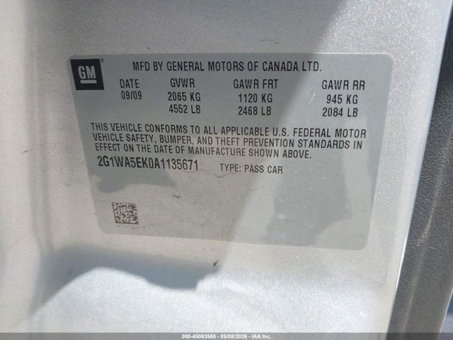 Aukcja sprzedaży 2010 Chevrolet Impala Ls, vin: 2G1WA5EK0A1135671, numer aukcji: 45063565