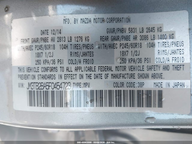 Aukcja sprzedaży 2015 Mazda Cx-9 Sport, vin: JM3TB2BA5F0454723, numer aukcji: 45063599