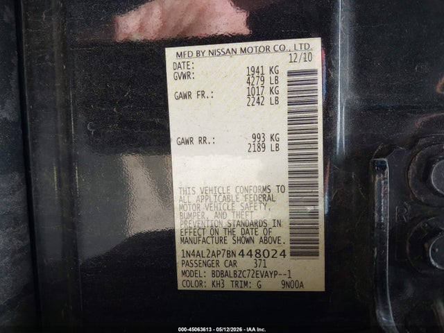 Aukcja sprzedaży 2011 Nissan Altima 2.5 S, vin: 1N4AL2AP7BN448024, numer aukcji: 45063613