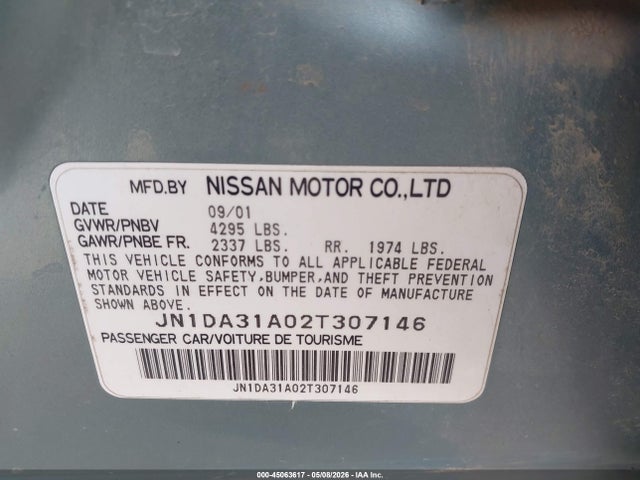 45063617 :رقم المزاد ، JN1DA31A02T307146 vin ، 2002 Nissan Maxima Se مزاد بيع