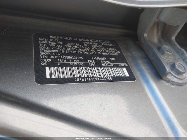 JN1BJ1AV5MW303285 Nissan Rogue Sport S Fwd Xtronic Cvt