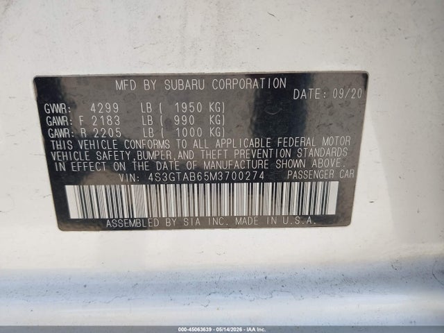 Subaru Impreza 5-door 2021 4S3GTAB65M3700274 Image 9