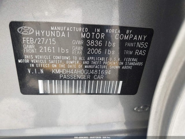 Aukcja sprzedaży 2016 Hyundai Elantra Sport, vin: KMHDH4AH0GU481694, numer aukcji: 45063653