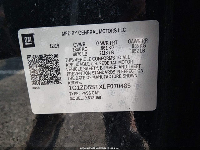 Продажа на аукционе авто 2020 Chevrolet Malibu Fwd Lt, vin: 1G1ZD5STXLF070485, номер лота: 45063657