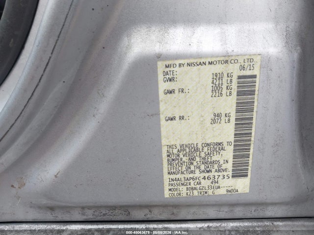 45063675 :رقم المزاد ، 1N4AL3AP6FC463735 vin ، 2015 Nissan Altima 2.5/2.5 S/2.5 Sl/2.5 Sv مزاد بيع