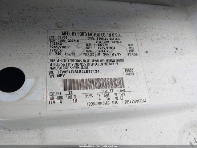 Продаж на аукціоні авто 2004 Ford Expedition Eddie Bauer, vin: 1FMFU18L84LB17134, номер лоту: 45063680