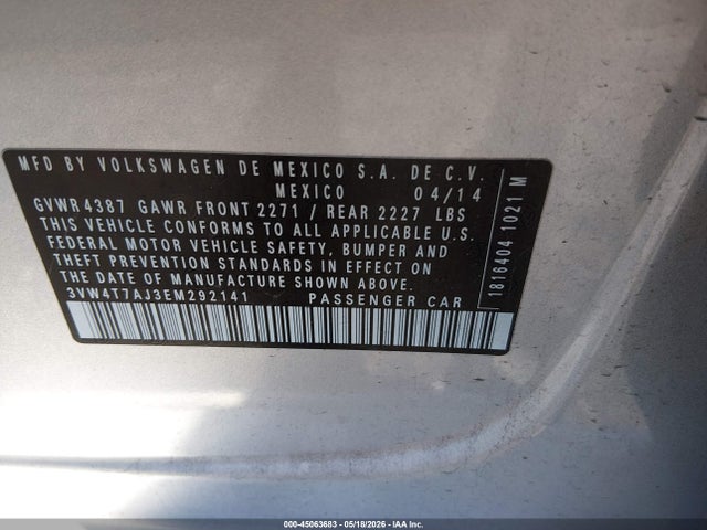 2014 Volkswagen Jetta Gli Edition 30 მანქანა იყიდება აუქციონზე, vin: 3VW4T7AJ3EM292141, აუქციონის ნომერი: 45063683