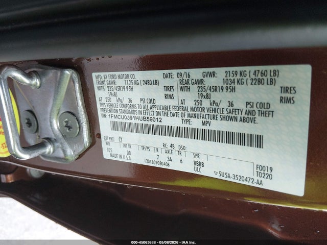 Продажа на аукционе авто 2017 Ford Escape Titanium, vin: 1FMCU0J91HUB59012, номер лота: 45063688