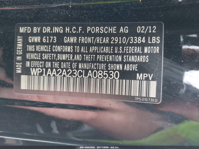 Auction sale of the 2012 Porsche Cayenne, vin: WP1AA2A23CLA08530, lot number: 45063698